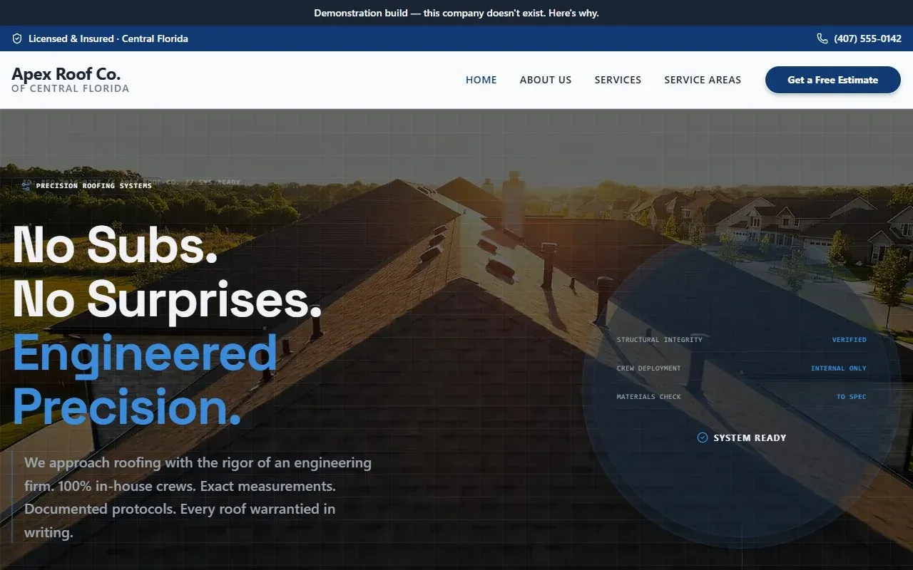 Apex Roof Co. — website screenshot