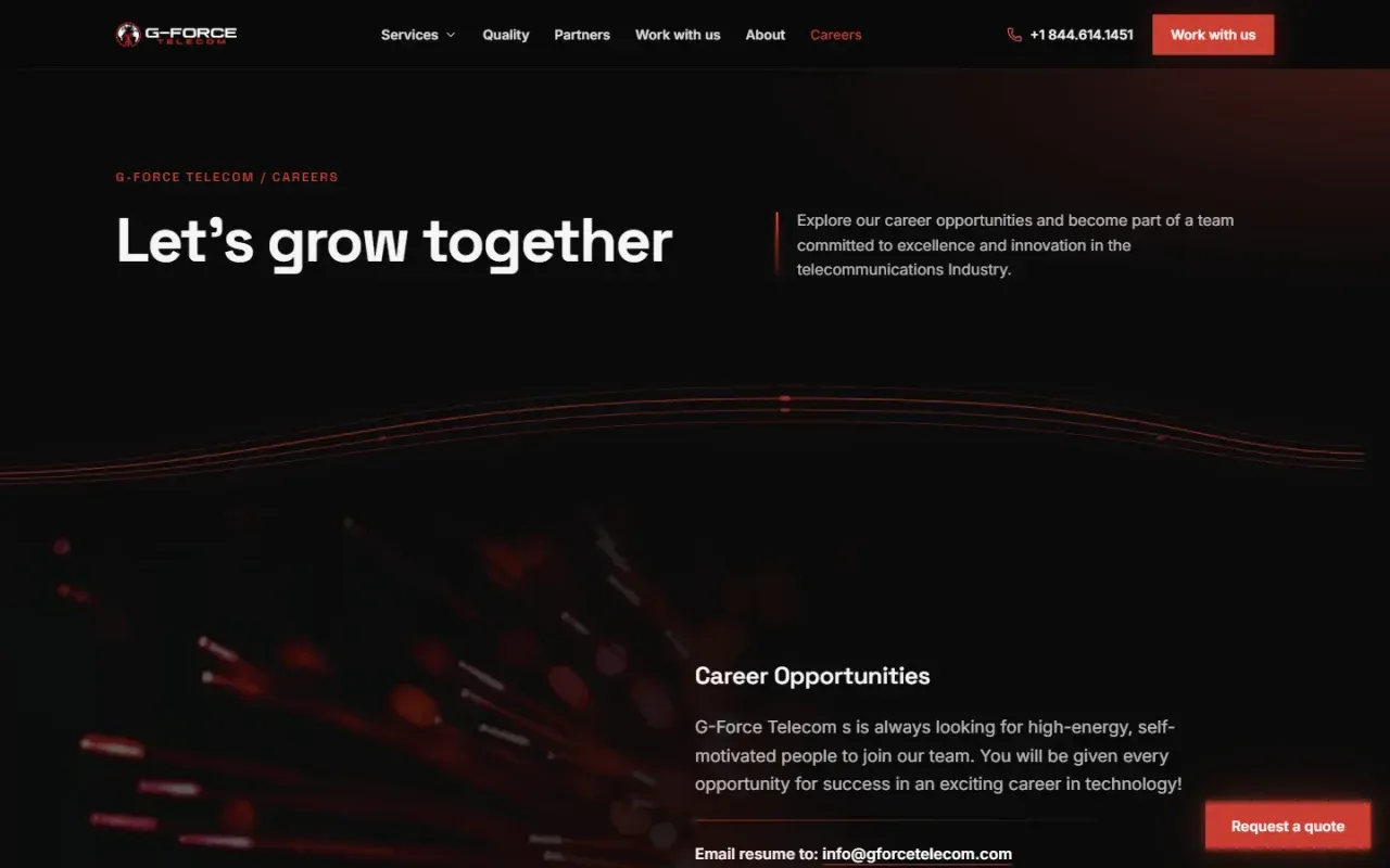 G-Force Telecom Careers page, desktop