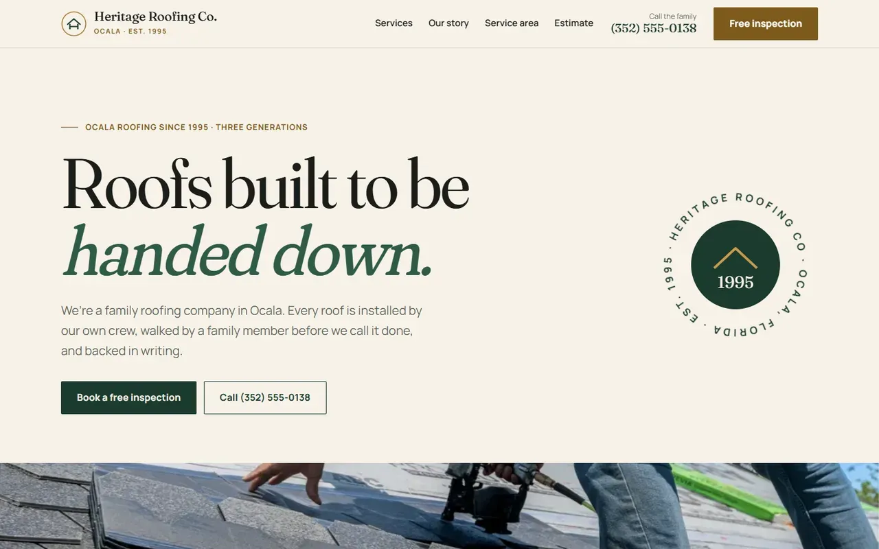 Heritage Roofing Co. — website screenshot