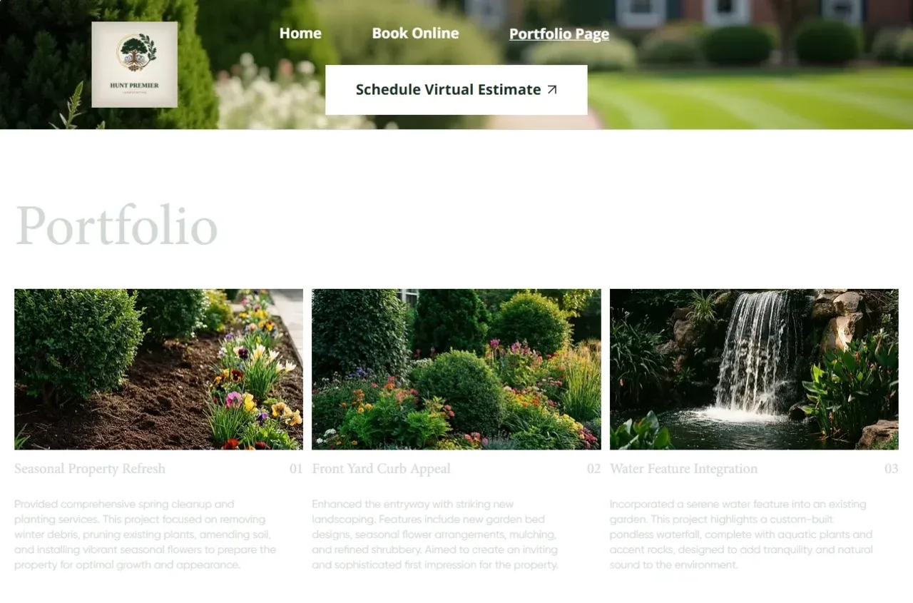 Hunt Premier's old Wix portfolio page