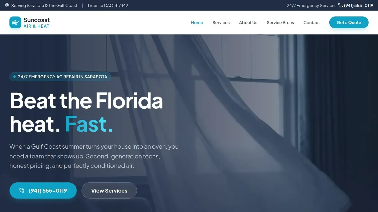 Suncoast Air & Heat — website screenshot