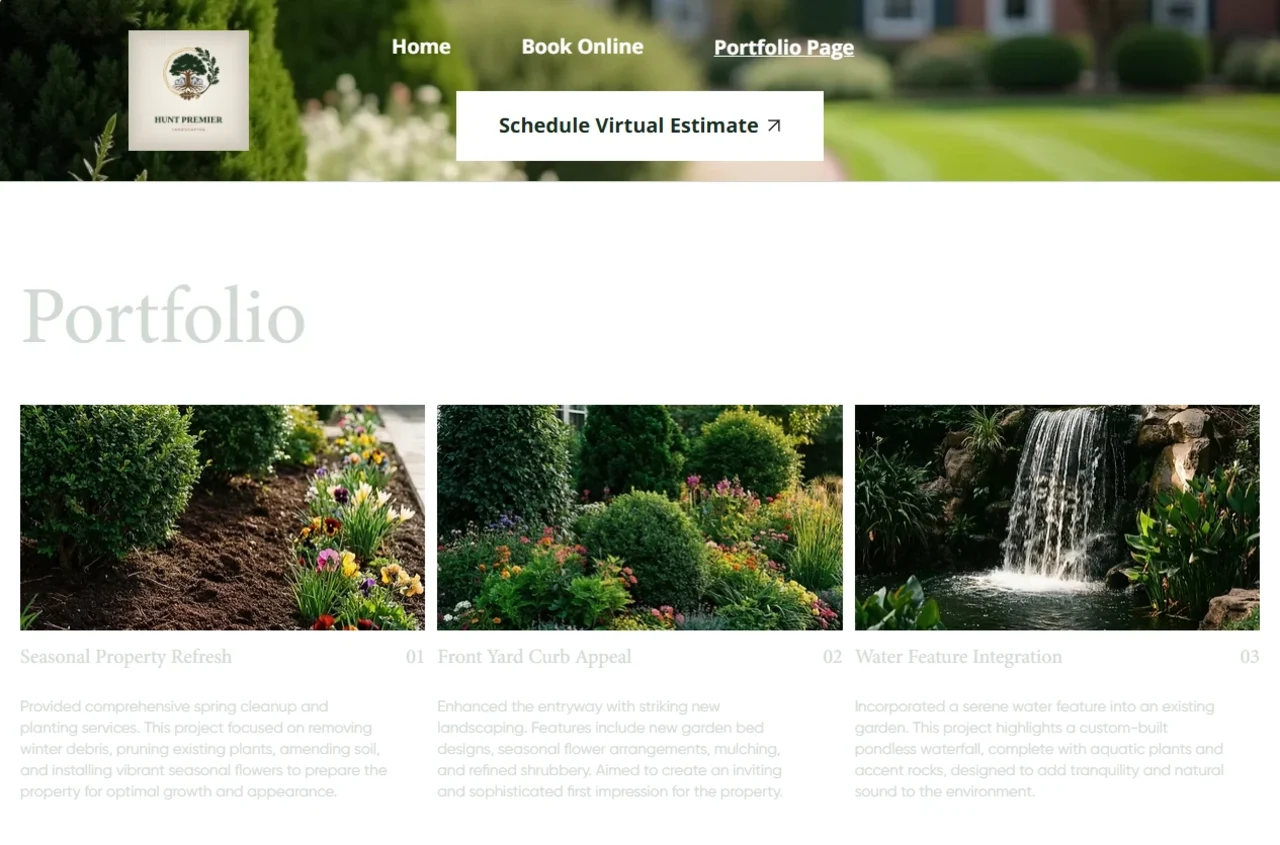 Hunt Premier Landscaping: Before — Wix Portfolio Page