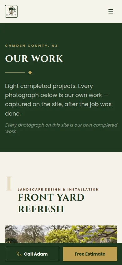Hunt Premier Landscaping: Completed work — new site on a phone